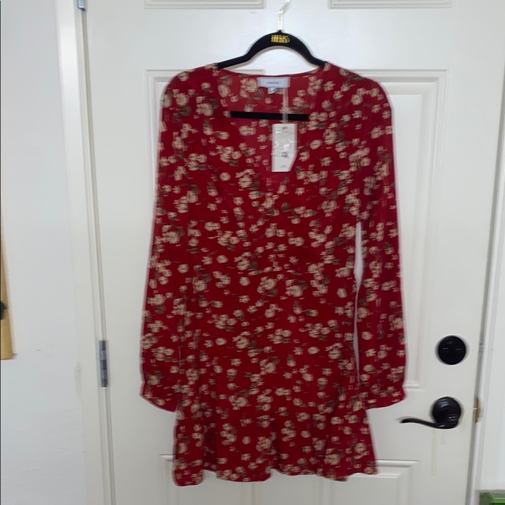 RIHOAS Red Long Sleeve V-Neck Sundress